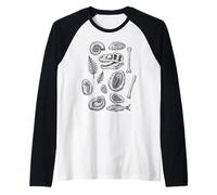 Arte de Estilo Tatuaje Vintage fósiles y Huesos Camiseta Manga Raglan