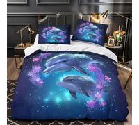 Arte de fantasía de delfines Funda de Edredón Estampado 3D Juego de 3 Piezas Suave incluye Fundas de Almohada Antialérgica Criaturas mágicas del océano Funda Edredon for niña Single（140x200cm）