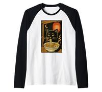 Arte de Fideos japoneses con gráfico de Gatos Midnight Ramen Ritual Camiseta Manga Raglan