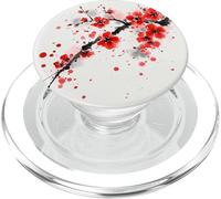 Arte de Flor de Cerezo Rojo Acuarela Blanca PopSockets PopGrip para MagSafe