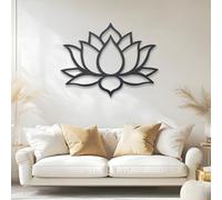 Arte de Flor de Loto de Metal, Arte de Pared de Loto Negro de Metal para Exteriores, Letrero de Flor de Loto para Colgar en la Pared, decoración para la Salud Mental en Espacios sagrados (76 x 58 cm)