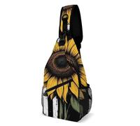 Arte De Girasol Con La Bandera Estadounidense De Línea Negra Delgada Mujer Hombre Sling Bag Con Cremallera Bolso Bandolera Ligero Bolsos De Hombro Para Uso Diario Correr Trabajo