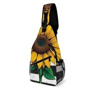 Arte De Girasol Con La Bandera Estadounidense De Línea Negra Delgada Unisex Mochilas De Hombro Resistente Bolsa Cruzada Pequeño Bolsa De Pecho Para Trabajo Ciclismo Correr