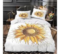 Arte de girasol Funda de Edredón Impresión 3D 3 Piezas Suave Cierre de Cremallera Oculta con Fundas de Almohada Lavables Diseño floral en acuarela Funda Edredon for niños Super king（260x220cm）