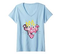 Arte de graffiti de pantera rosa con corona Camiseta Cuello V