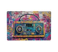 Arte de grafiti callejero, letrero metálico de radio con grafiti, decoración de pared de metal con grafiti divertido, póster de decoración de grafiti de metal personalizado, decoración de pared para e