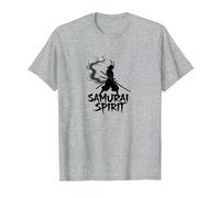 Arte de Guerrero Espiritual samurái japonés para Hombres Camiseta, Hombre, Gris Jaspeado, L