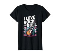 Arte de Guitarra eléctrica I Love Rock and Roll Camiseta gráfica económica, Mujer, Negro, L