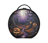 Arte De Halloween Calabaza Luna Bolsa de Maquillaje Organizador de Circular Cosméticos Bolsas Creatividad con Divisor Ajustable para Mujeres