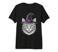 Arte de Halloween de Gato Mágico para Amantes de Gatos Camiseta Premium