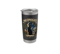 Arte de Halloween de gato negro solo para miembros de Midnight Club Vaso térmico de acero inoxidable de doble pared