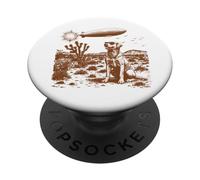Arte de ilustración Vintage de Perro del Desierto y zepelín PopSockets PopGrip Adhesivo