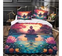 Arte de la Cara de Buda Funda de Edredón Cremallera Oculta 3 Piezas Suave Diseño 3D Incluye Fundas de Almohada Transpirable Monje Sereno Negro Blanco Funda Edredon for niños y niñas King（220x240cm）