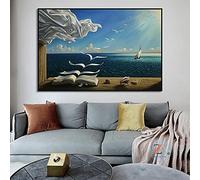 Arte de la lona Decoración de la pared Maestro surrealista Salvador Dali "Libro de las olas" Decoración de la habitación Imagen Lienzo Pintura al óleo Impresión 70x115cm (28x45in) Con marco