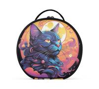 Arte De La Luz De La Luna Del Gato Bolsa de Maquillaje Organizador de Circular Cosméticos Bolsas Creatividad con Divisor Ajustable para Mujeres