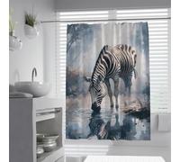 Arte de la Naturaleza Cortina de Ducha Cebra Bebiendo de una Piscina Reflectante en un Paisaje Salvaje Sereno Cortinas de baño Cortina Impermeable de poliéster W200xL200 cm