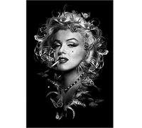 Arte de la Pared Blanco y Negro Marilyn Monroe Fumando Retrato Póster Lienzo Pintura Póster Impresiones Niña Cuadro Obra de Arte para Decor del Hogar Sin Marco,30x45cm
