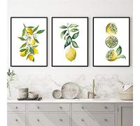 Arte de la pared de la lona, Cuadro Sobre Lienzo Para Pared de Limón, Cartel Botánico de Limón Para Comedor, Fruta, Cocina, Cuadro Decorativo, Amarillo, Verde, 30x50cmx3, Sin Marco
