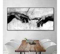Arte de la pared Pintura en lienzo Lienzo en blanco y negro Impresión artística Decoración del hogar Mano de Dios Creación de Adán Pintura al óleo sobre Canavs 70x140 cm (28x55 pulgadas) Marco interno