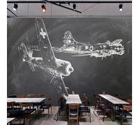 Arte De La Vendimia En Blanco Y Negro Aviones Restaurante Café 3D Papel Pintado Pared Fácil Instalación Oficina Sala Estar Sofá Dormitorio TV Fondos Decoración-200cm×140cm