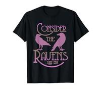 Arte de Las Escrituras Góticas Lucas 12:24 Considere a los Cuervos Camiseta gráfica económica, Hombre, Negro, S