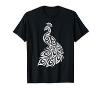 Arte de línea Boho Tribal Ornamental Blanco Pavo Real Camiseta