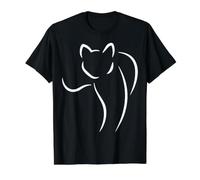Arte de línea Minimalista para los Amantes de los Gatos, Lindo Gatito para Hombres y Mujeres Camiseta gráfica económica, Hombre, Negro, L