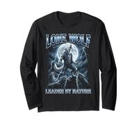 Arte de Lone Wolf Leader by Nature Aullando la Luna Llena Manga Larga