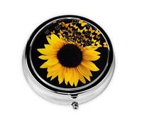 Arte de mariposas florales de girasol. Este pastillero de viaje pequeño, redondo y de tres compartimentos es perfecto para almacenar medicamentos diarios, vitaminas y sobre la marcha.