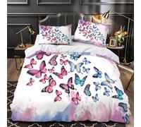 Arte de Mariposas Funda de Edredón Microfibra de poliéster 3 Piezas Impresión 3D Cremallera Oculta con Fundas de Almohada Transpirable Acuarela Colorida Funda Edredon for Familia Single（135x200cm）