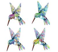 Arte de metal de colibrí para montaje en pared con acabado, añade interés visual a espacios interiores y exteriores, incluyendo jardines, oficinas y salas de estar (4 piezas)