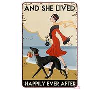 Arte de metal para exteriores, regalo para amantes de los Whippet, ella vivió felices para siempre, cafetería, arte de pared, decoración de perro, baño, hogar, sala, póster