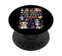 Arte de mi Primer Cachorro Peludo de mi Primer Amigo PopSockets PopGrip Adhesivo