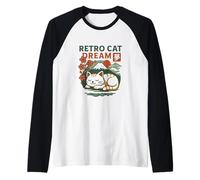 Arte de montaña japonés Retro con diseño de Gato Camiseta Manga Raglan