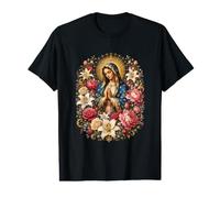 Arte de oración Mariana católica Floral de Nuestra Señora de Guadalupe Camiseta gráfica económica