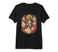 Arte de oración Mariana católica Floral de Nuestra Señora de Guadalupe Camiseta Premium