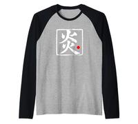 Arte de palabras de escritura de pincel japonés "Flame" Camiseta Manga Raglan