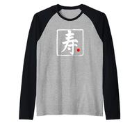 Arte de palabras de escritura de pincel japonés "Longevity" Camiseta Manga Raglan