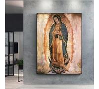 Arte de pared abstracto clásico de México, Nuestra Señora de Guadalupe, impresión en lienzo en HD, póster para el hogar, sala de estar, dormitorio, pintura decorativa (80x120cm/marco interior)