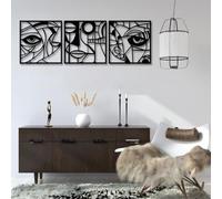 Arte de Pared Abstracto de Rostro Negro de Metal Picasso Moderno y Minimalista Arte de Pared Decoración de Obra de Arte de Rostro Abstracto Escultura Moderna para Sala de Estar, Dormitorio, Pasillo y