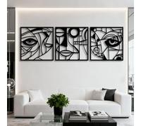 Arte de Pared Abstracto de Rostro Negro de Metal Picasso Moderno y Minimalista Arte de Pared Decoración de Obra de Arte de Rostro Abstracto Escultura Moderna para Sala de Estar, Dormitorio, Pasillo y