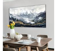 Arte de pared abstracto grande para sala de estar, decoración de pared, líneas fluidas en negro, blanco y gris, pintura en lienzo, obra de arte moderna (75x145cm/30x57 pulgadas)