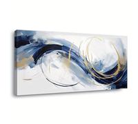 Arte de pared abstracto moderno, arte azul dorado, pintura en lienzo, imágenes de pared, impresiones, obras de arte enmarcadas grandes, decoración para dormitorio (75 x 150 cm con marco)