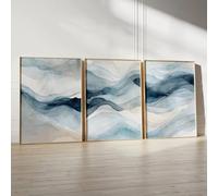 Arte de pared abstracto moderno azul marino, impresiones minimalistas en acuarela, pósteres con orientación vertical para sala de estar (40 x 60 cm x 3 cm/marco interior)