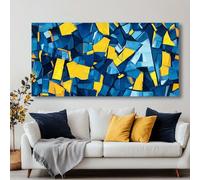 Arte de pared abstracto moderno, pintura en lienzo azul y amarillo, impresiones de cuadros de pared, obras de arte enmarcadas grandes para sala de estar y dormitorio (70 x 150 cm con marco)