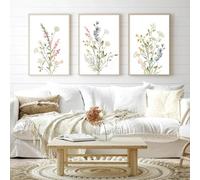 Arte de pared bohemio con flores silvestres, decoración de guardería, estampado floral vintage para niña, estilo nórdico para el hogar, sala de estar, oficina (40 x 55 cm, 3 unidades)