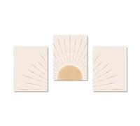 Arte de pared bohemio de mediados de siglo: sol amarillo saliendo en el horizonte, ilustraciones geométricas de naturaleza, arte lineal, pósteres e impresiones modernos (20 x 30 cm, sin marco)