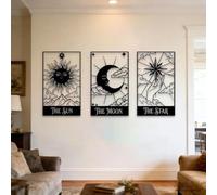 Arte de Pared Celestial de Tarot Negro de Metal, decoración de Pared de Sol, Luna y Estrella de Metal, decoración de Arte de Interior para Dormitorio, Sala de Estar, Dormitorio, Pasillo y es