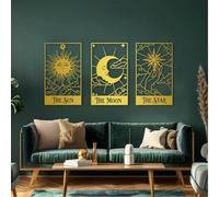 Arte de Pared Celestial de Tarot Negro de Metal, decoración de Pared de Sol, Luna y Estrellas de Metal, decoración de Arte de Interior para Dormitorio, Sala de Estar, Dormitorio, Pasillo y e