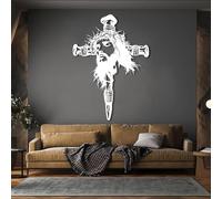 Arte de Pared con Cruz de Jesús de Metal Blanco, decoración de Pared de Gran tamaño con diseño de Iglesia Cristiana de Metal, Escultura Moderna para Sala de Estar, Dormitorio, Pasillo y es